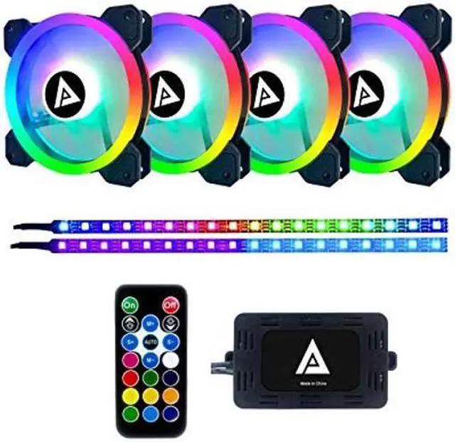 Main image of Apevia TL42-RGB Twilight 120mm Silent Dual-Ring RGB Color Changing LED Fan with Remote Control, 28x LEDs & 8X Anti-Vibration Rubber Pads w/ 2 Magnetic LED Strips (4+2-pk)