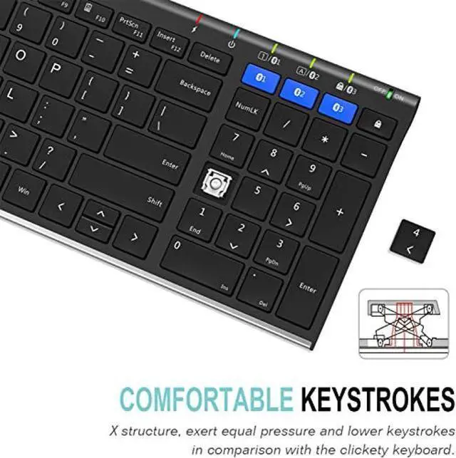 Alt view image 4 of 5 - Arteck HB193 Universal Bluetooth Keyboard Multi-Device Stainless Steel Full Size Wireless Keyboard for Windows, iOS, Android, Computer Desktop Laptop Surface Tablet Smartphone Rechargeable Battery