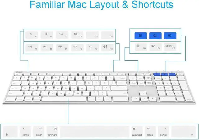 Alt view image 2 of 5 - Arteck Bluetooth Keyboard for Mac iPad Multi-Device Stainless Steel Full Size Wireless Keyboard Compatible with iPad, iMac, Mac mini, MacBook, iPhone, Mac OS, iOS, Built-in Rechargeable Battery