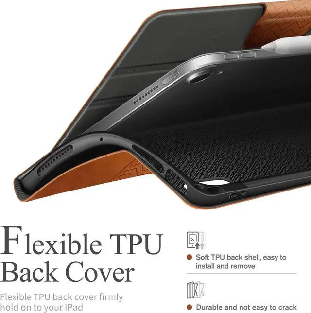 Alt view image 4 of 5 - auaua Case for iPad Air 5th Generation(2022), iPad Air 4th Generation (2020), with Pencil Holder, Auto Sleep/Wake, Vegan Leather, Adjustable Stand Cover (Brown)