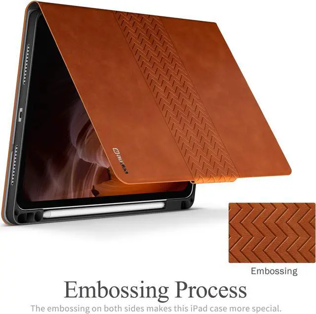 Alt view image 3 of 5 - auaua Case for iPad Air 5th Generation(2022), iPad Air 4th Generation (2020), with Pencil Holder, Auto Sleep/Wake, Vegan Leather, Adjustable Stand Cover (Brown)