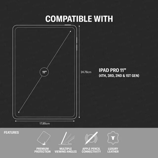 Alt view image 2 of 5 - TORRO Case Compatible with iPad Pro 11 4th / 3rd / 2nd / 1st Gen - Genuine Leather iPad Pro 11 2022 Case with Stand Function, Apple Pencil Connectivity and Wake Sleep Function (Black)