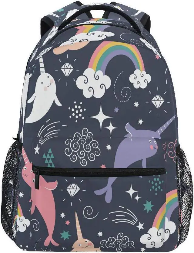 Main image of Backpack for Girls Kids Boys Teens Rainbow Narwhal Lightweight Bookbag School Bag Laptop Bags Travel Hiking Camping Daypack