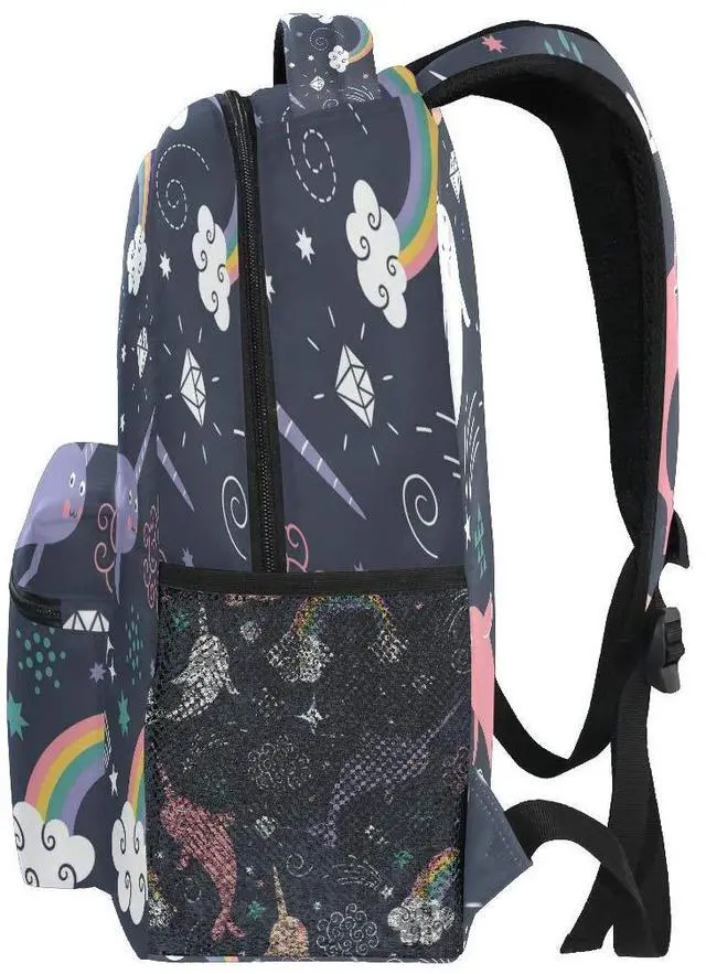 Alt view image 3 of 5 - Backpack for Girls Kids Boys Teens Rainbow Narwhal Lightweight Bookbag School Bag Laptop Bags Travel Hiking Camping Daypack