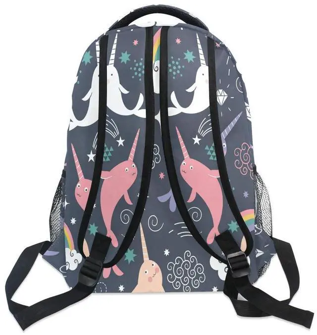 Alt view image 4 of 5 - Backpack for Girls Kids Boys Teens Rainbow Narwhal Lightweight Bookbag School Bag Laptop Bags Travel Hiking Camping Daypack