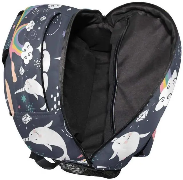 Alt view image 5 of 5 - Backpack for Girls Kids Boys Teens Rainbow Narwhal Lightweight Bookbag School Bag Laptop Bags Travel Hiking Camping Daypack