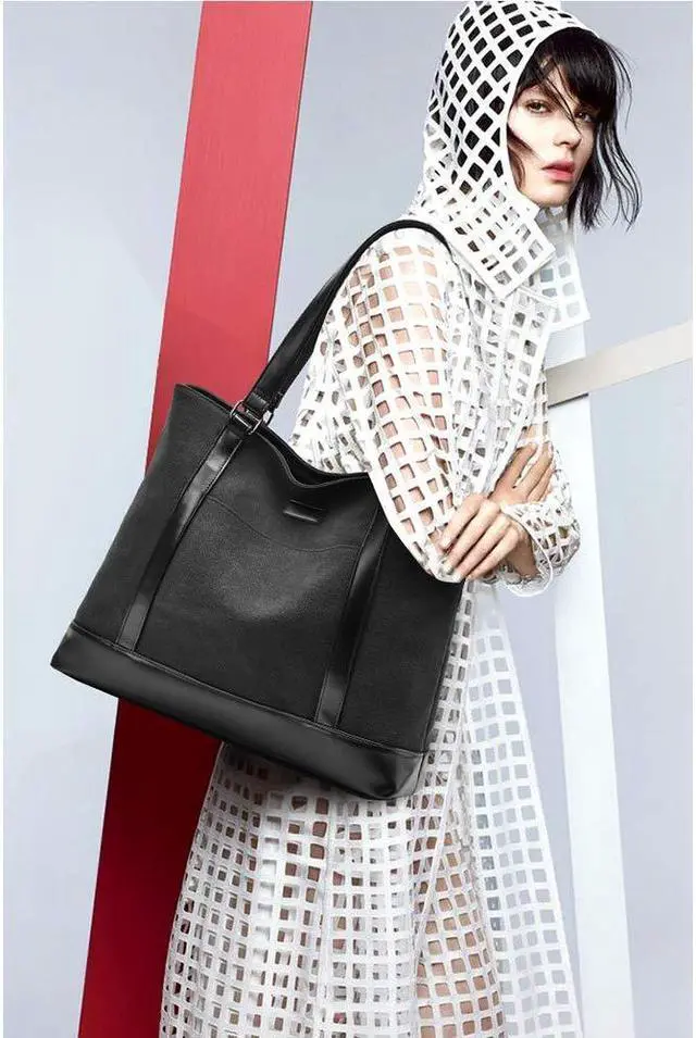 Alt view image 2 of 5 - Laptop Bag for Women - Teacher Canvas Tote Bag with Compartments, Work Tote Bag for Travel Office 15.6 Inch