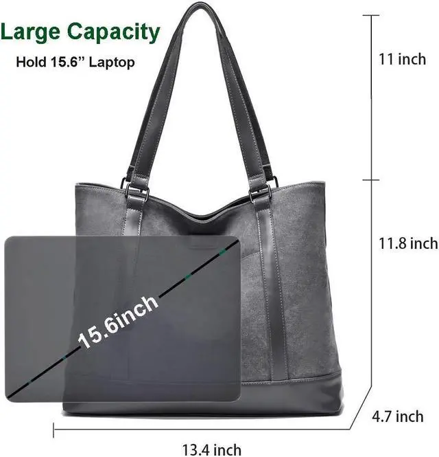 Alt view image 3 of 5 - Laptop Bag for Women - Teacher Canvas Tote Bag with Compartments, Work Tote Bag for Travel Office 15.6 Inch