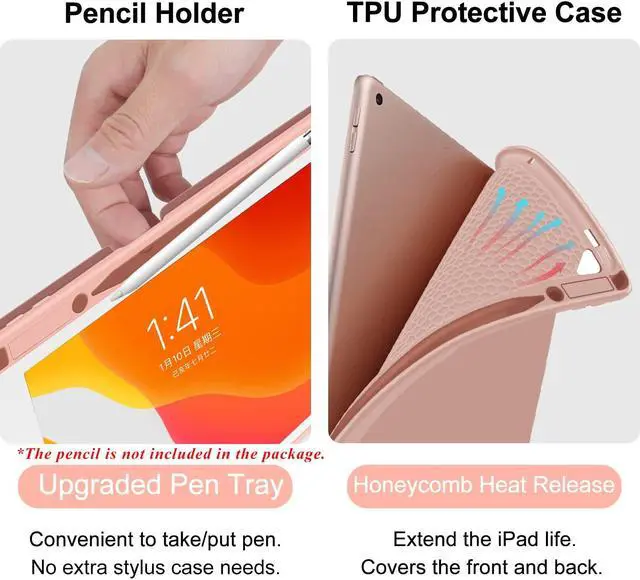 Alt view image 5 of 5 - Keyboard and Case for iPad 7th/8th/9th Generation 10.2-inch 2018/2020/2021, iPad Air 3 2019, 2017 iPad Pro 10.5-inch Case with Pencil Holder, Detachable Wireless BT Keyboard, Tablet Smart Cover(Pink)