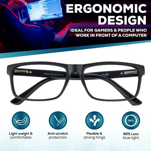 Alt view image 5 of 5 - 2 Pack Of Blue Light Blocking Glasses  Anti-Fatigue Computer Monitor Gaming Glasses Prevent Headaches Gamer Glasses