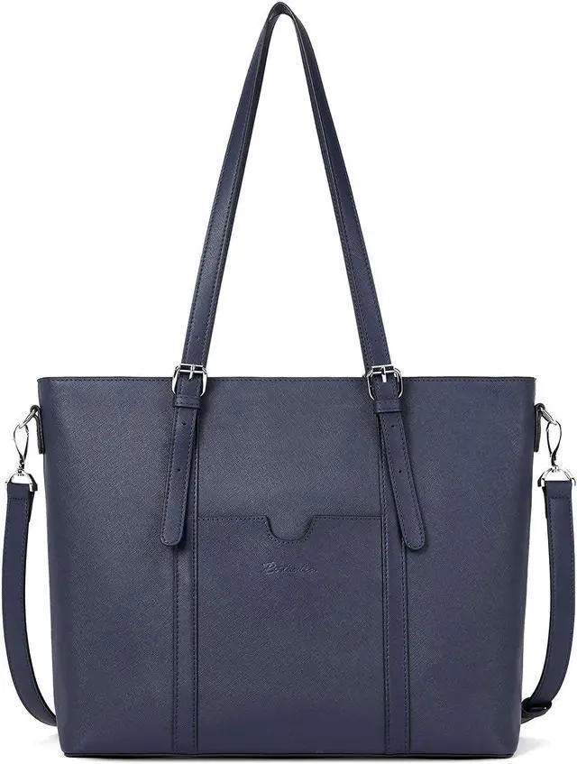 Main image of BOSTANTEN Women Leather Laptop Tote Office Shoulder Handbag Vintage Briefcase 15.6 inch Computer Work Purse Blue