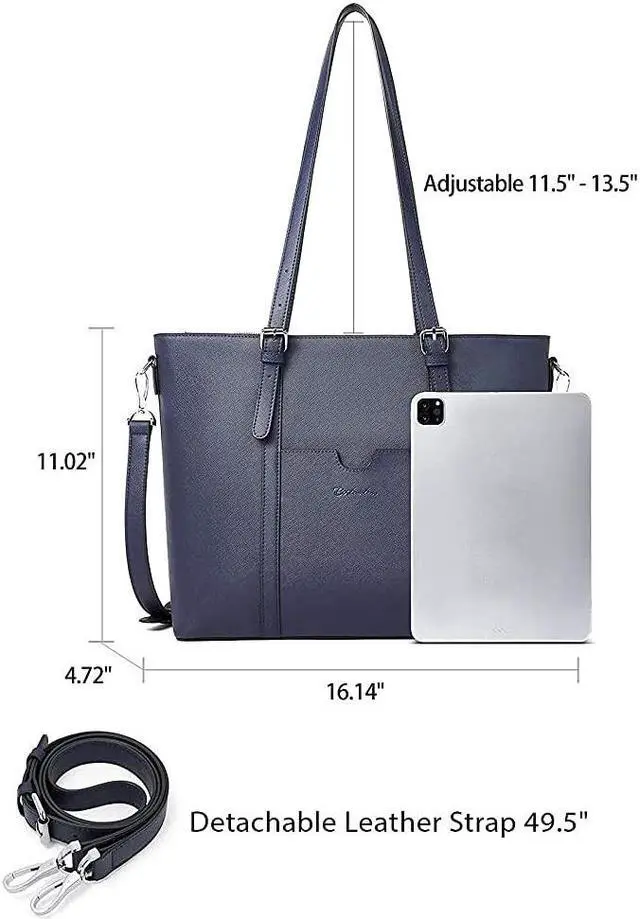 Alt view image 3 of 5 - BOSTANTEN Women Leather Laptop Tote Office Shoulder Handbag Vintage Briefcase 15.6 inch Computer Work Purse Blue