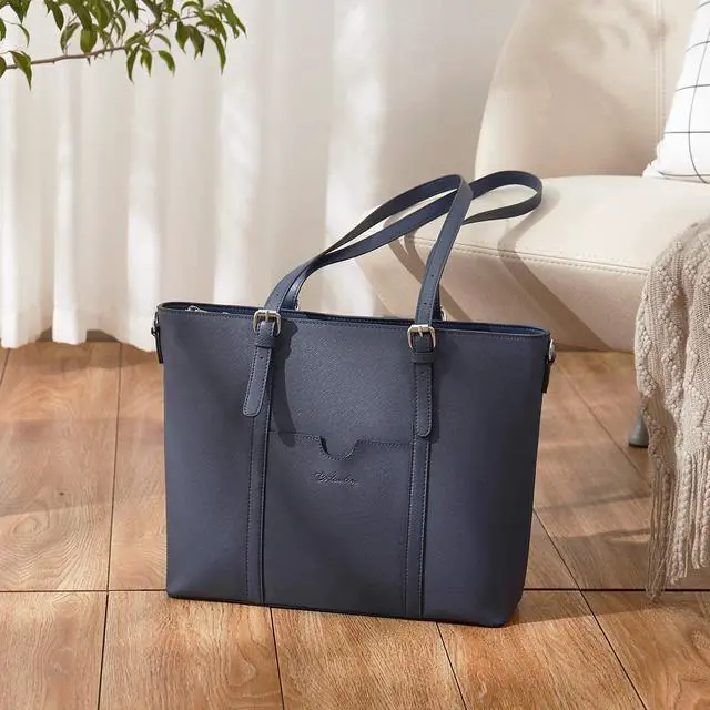 Alt view image 2 of 5 - BOSTANTEN Women Leather Laptop Tote Office Shoulder Handbag Vintage Briefcase 15.6 inch Computer Work Purse Blue