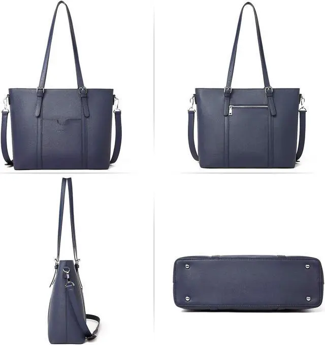 Alt view image 4 of 5 - BOSTANTEN Women Leather Laptop Tote Office Shoulder Handbag Vintage Briefcase 15.6 inch Computer Work Purse Blue