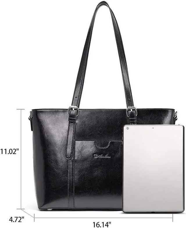 Alt view image 2 of 5 - BOSTANTEN Women Leather Laptop Tote Office Shoulder Handbag Vintage Briefcase 15.6 inch and Women Leather Wallet RFID Blocking Small Bifold Zipper Pocket Wallet
