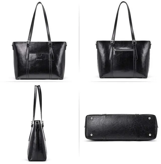 Alt view image 3 of 5 - BOSTANTEN Women Leather Laptop Tote Office Shoulder Handbag Vintage Briefcase 15.6 inch and Women Leather Wallet RFID Blocking Small Bifold Zipper Pocket Wallet