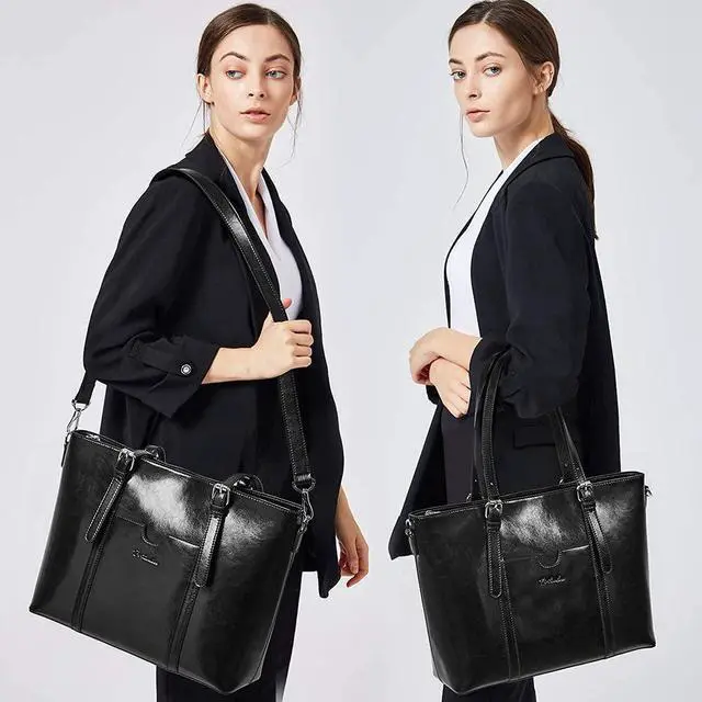 Alt view image 5 of 5 - BOSTANTEN Women Leather Laptop Tote Office Shoulder Handbag Vintage Briefcase 15.6 inch and Women Leather Wallet RFID Blocking Small Bifold Zipper Pocket Wallet