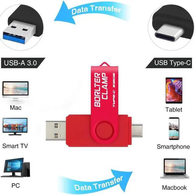 Alt view image 2 of 5 - 512GB USB Type-C Flash Drive, BorlterClamp USB C 3.0 Jump Drive Memory Stick Dual Port for Android Smartphones Samsung Galaxy S10/S9/S8/Note 9, LG, Huawei, Tablets & Computer (Red)