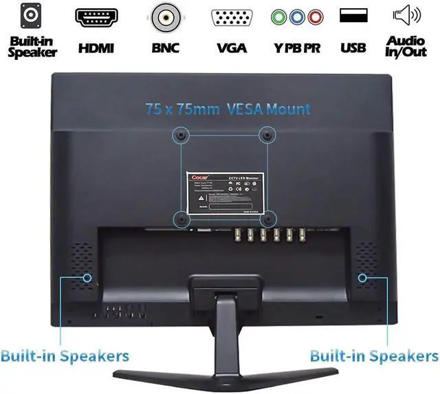 Alt view image 2 of 5 - Cocar 21.5" CCTV Monitor - 16:9, 1080P BNC with Component YPbPr/BNC/VGA/HDMI/Audio Jack, TFT LCD for Security Cameras Home Surveillance System NVR DVR VESA Wall Mounting