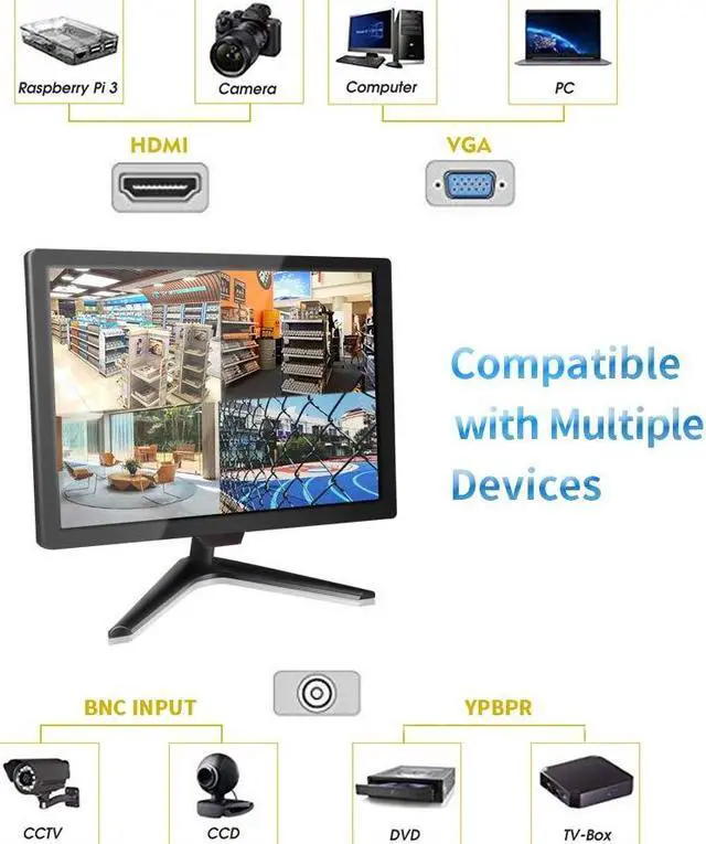 Alt view image 5 of 5 - Cocar 21.5" CCTV Monitor - 16:9, 1080P BNC with Component YPbPr/BNC/VGA/HDMI/Audio Jack, TFT LCD for Security Cameras Home Surveillance System NVR DVR VESA Wall Mounting