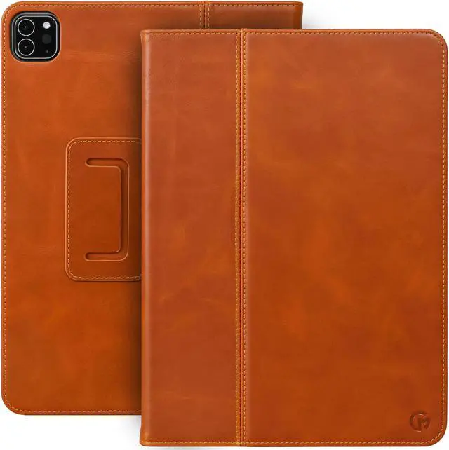 Main image of Casemade Real Leather Case Compatible with iPad Pro 11 1st/2nd/3rd/4th Gen (2018/2020/2021/2022) - Full-Grain Leather Cover, Auto Sleep/Wake, Dual Stand Position (Tan)