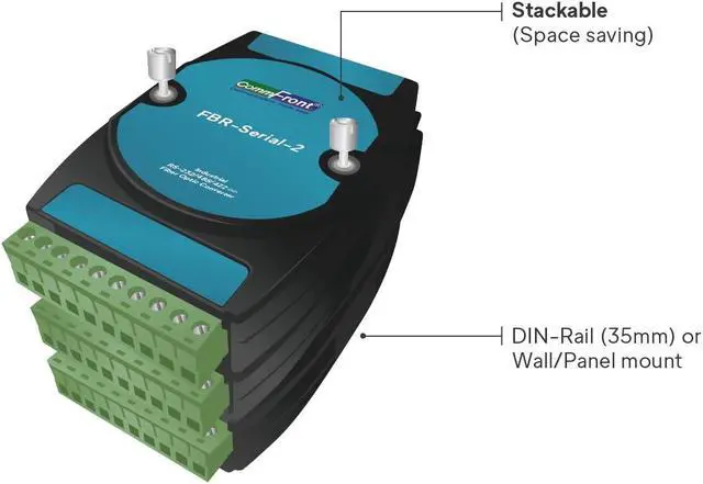 Alt view image 4 of 5 - COMMFRONT Industrial RS232 / RS485 / RS422 to Fiber Optic Converter, Multi-Mode, SC Connectors, 3 Miles / 5KM, DIN-Rail/Wall/Panel Mount