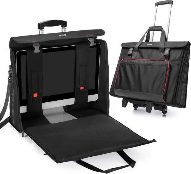 Main image of CURMIO Rolling Carrying Bag with Wheels Compatible for Apple iMac 27 inch Desktop Computer, Detachable Trolley Storage Case Compatible with iMac 27 Monitors and Accessories, Black (Patent Pending)