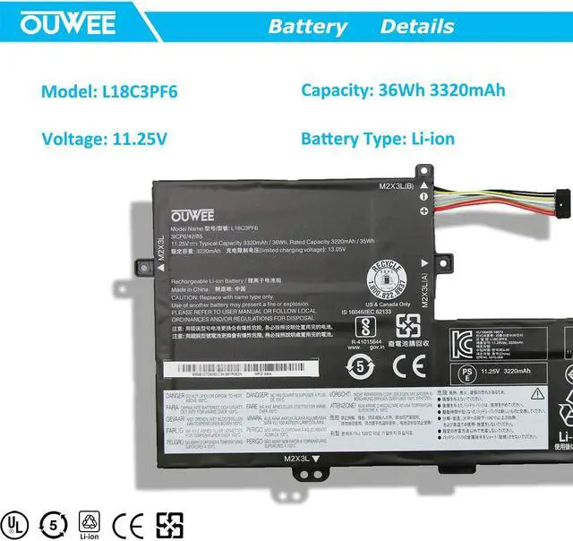 Alt view image 2 of 5 - OUWEE L18C3PF6 Laptop Battery Compatible With Lenovo ideapad S340-14IML/14API/14IIL/14IWL C340-15IWL/15IIL S340-15IWL/15API/15IIL Flex-15IWL/15IML/15IIL Series L18M3PF7 L18C3PF7 L18L3PF3 L18L3PF2 36Wh