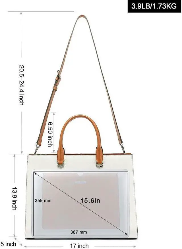 Alt view image 3 of 5 - CLUCI Leather Briefcase for Women Laptop 15.6 Inch Professional Business Work Ladies Computer Handbag Shoulder Bag Beige(2 straps)