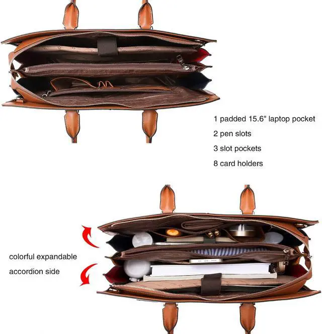 Alt view image 4 of 5 - CLUCI Leather Briefcase for Women Laptop 15.6 Inch Professional Business Work Ladies Computer Handbag Shoulder Bag Beige(2 straps)