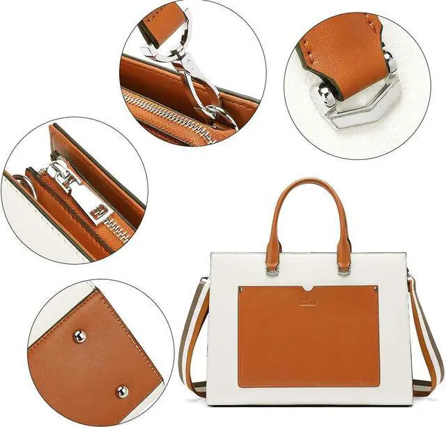 Alt view image 5 of 5 - CLUCI Leather Briefcase for Women Laptop 15.6 Inch Professional Business Work Ladies Computer Handbag Shoulder Bag Beige(2 straps)