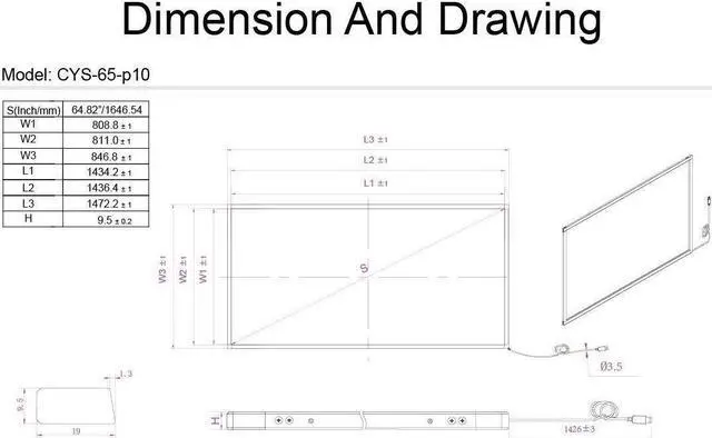 Alt view image 2 of 5 - Chengying 65 Inch 10 Points Multi-Touch Infrared Touch Frame - IR Touch Panel - 65 Inches Infrared Touch Overlay - USB Interface - HID Compatible