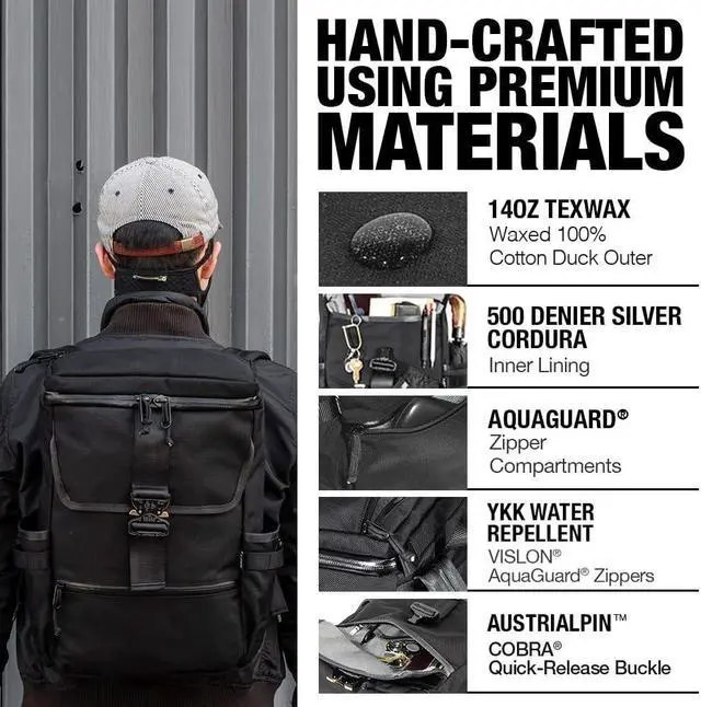 Alt view image 3 of 5 - DEFY Menace Backpack 2.0 | Waxed Canvas Backpack | 18 Liter Utility For Men | Premium Tech Bag w/ 16 Inch Laptop Sleeve | Water Repellent Travel & Commuter Pack (Black)