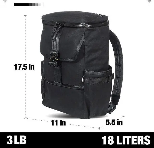 Alt view image 4 of 5 - DEFY Menace Backpack 2.0 | Waxed Canvas Backpack | 18 Liter Utility For Men | Premium Tech Bag w/ 16 Inch Laptop Sleeve | Water Repellent Travel & Commuter Pack (Black)