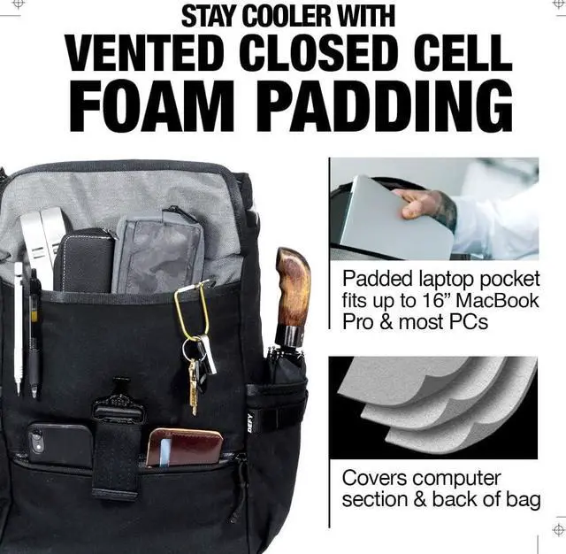 Alt view image 5 of 5 - DEFY Menace Backpack 2.0 | Waxed Canvas Backpack | 18 Liter Utility For Men | Premium Tech Bag w/ 16 Inch Laptop Sleeve | Water Repellent Travel & Commuter Pack (Black)