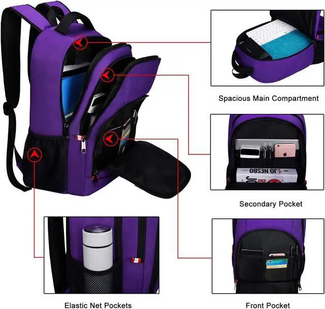 Alt view image 3 of 5 - Della Gao Travel Laptop Backpack, Anti Theft Backpack for Men and Women with USB Charging Port Business Computer Backpack Bag (Purple, 15.6 Inch)