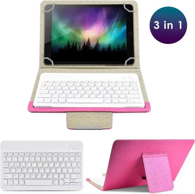Alt view image 2 of 5 - DETUOSI Universal 10.1 inch Android Tablet Case with Keyboard, Removable Wireless Bluetooth Keyboard + PU Leather Folio Book Cover + Stand, Travel Portable Sleeve for iOS/Android/Windows System Tablet