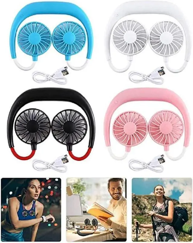 Alt view image 2 of 5 - VARWANEO Neck Fan Portable USB Mini Neck Hanging Dual-Head Fan Handy Cooler Personal Fans