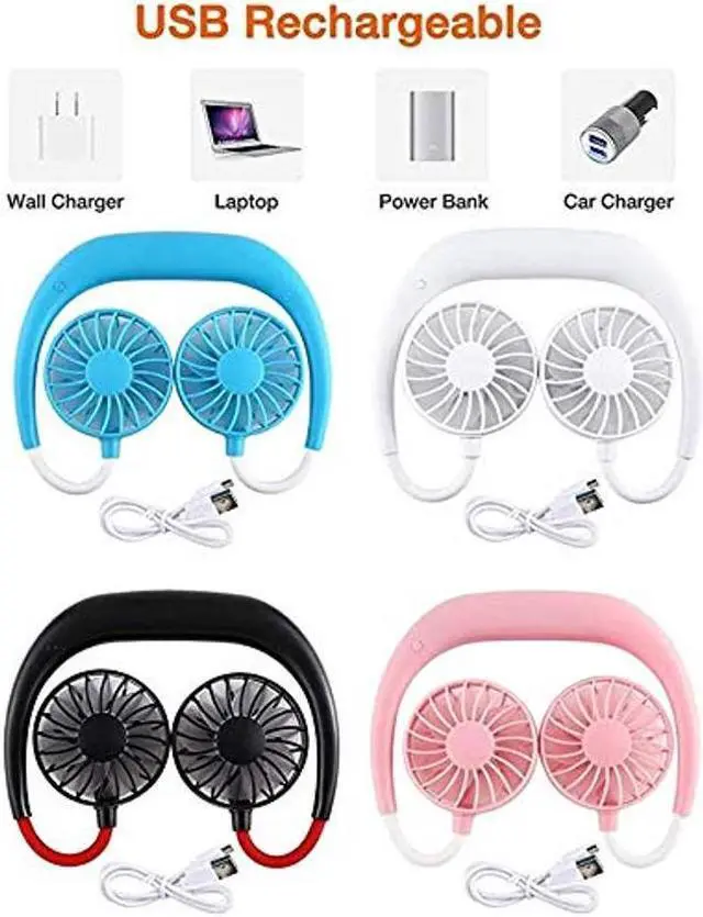 Alt view image 5 of 5 - VARWANEO Neck Fan Portable USB Mini Neck Hanging Dual-Head Fan Handy Cooler Personal Fans
