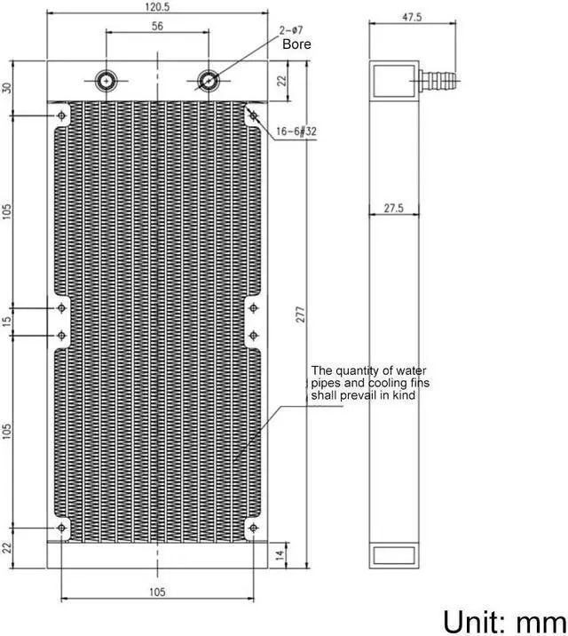 Alt view image 3 of 5 - Clyxgs Water Cooling Radiator, 12 Pipe Aluminum Heat Exchanger Radiator with Fan for PC CPU Computer Water Cool System DC12V 240mm Black