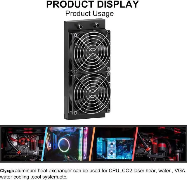 Alt view image 4 of 5 - Clyxgs Water Cooling Radiator, 12 Pipe Aluminum Heat Exchanger Radiator with Fan for PC CPU Computer Water Cool System DC12V 240mm Black
