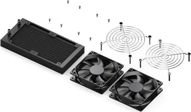 Alt view image 5 of 5 - Clyxgs Water Cooling Radiator, 12 Pipe Aluminum Heat Exchanger Radiator with Fan for PC CPU Computer Water Cool System DC12V 240mm Black