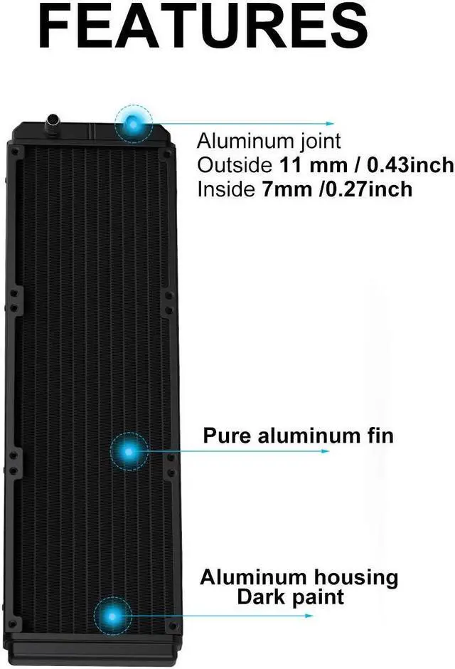 Alt view image 3 of 5 - Clyxgs Water Cooling Radiator, 12 Pipe Aluminum Heat Exchanger Radiator with Tube for PC CPU Computer Water Cool System DC12V 360mm