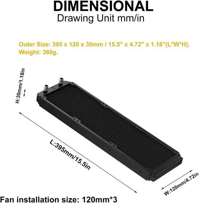 Alt view image 4 of 5 - Clyxgs Water Cooling Radiator, 12 Pipe Aluminum Heat Exchanger Radiator with Tube for PC CPU Computer Water Cool System DC12V 360mm
