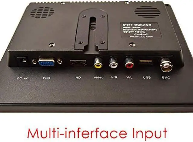 Alt view image 3 of 5 - 8 inch CCTV Monitor, TFT LCD Security Screen with VGA HDMI AV BNC USB Audio in/Out Ports Built-in Speaker, HD Display for Surveillance Camera STB 1024x768 Resolution with Car Power Adapter 12-24V