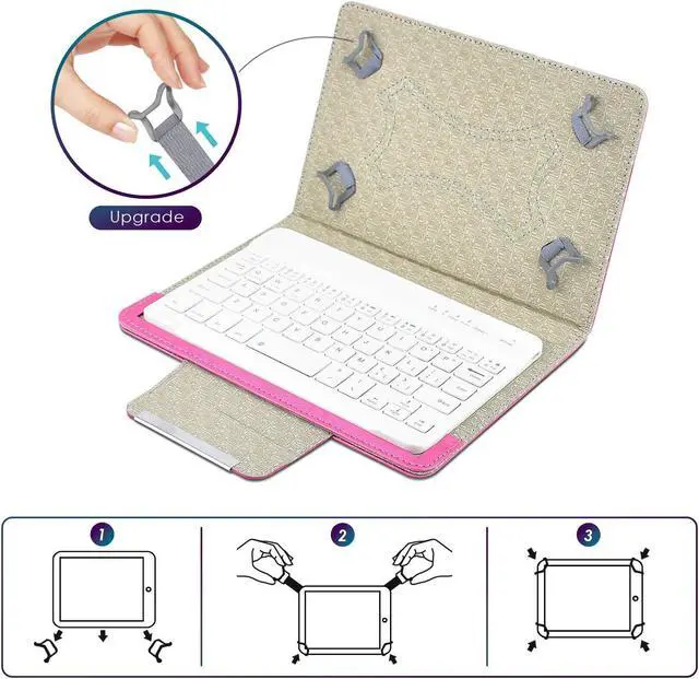 Alt view image 4 of 5 - DETUOSI Universal 8.0 inch Android Tablet Case with Keyboard, Removable Wireless Bluetooth Keyboard + PU Leather Folio Book Cover + Stand, Travel Portable Sleeve for iOS/Android/Windows System Tablet