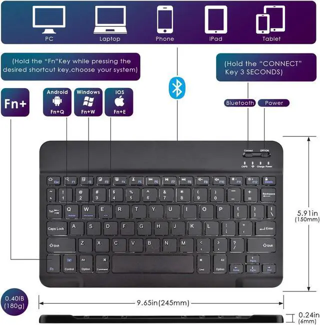 Alt view image 3 of 5 - DETUOSI Universal 10.1 inch Android Tablet Case with Keyboard, Removable Wireless Bluetooth Keyboard + PU Leather Folio Book Cover + Stand, Travel Portable Sleeve for iOS/Android/Windows System Tablet