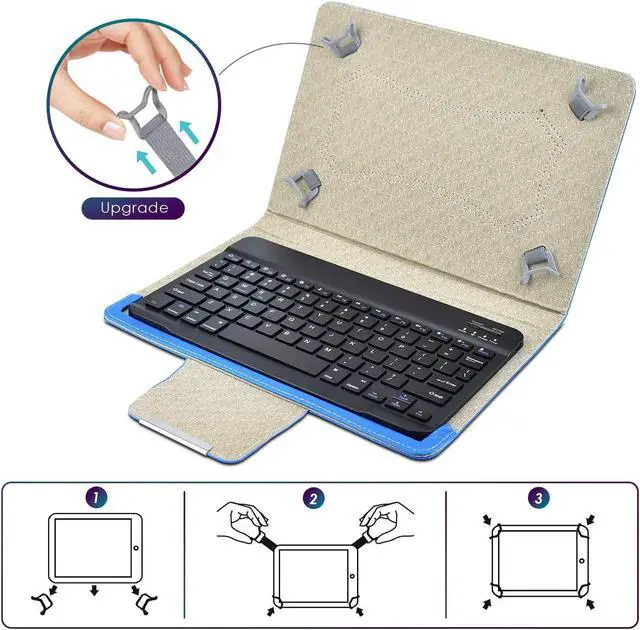 Alt view image 4 of 5 - DETUOSI Universal 10.1 inch Android Tablet Case with Keyboard, Removable Wireless Bluetooth Keyboard + PU Leather Folio Book Cover + Stand, Travel Portable Sleeve for iOS/Android/Windows System Tablet