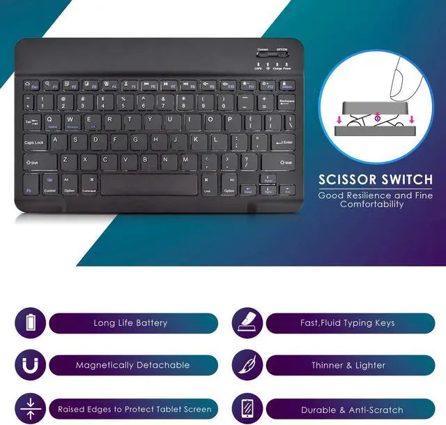 Alt view image 5 of 5 - DETUOSI Universal 10.1 inch Android Tablet Case with Keyboard, Removable Wireless Bluetooth Keyboard + PU Leather Folio Book Cover + Stand, Travel Portable Sleeve for iOS/Android/Windows System Tablet