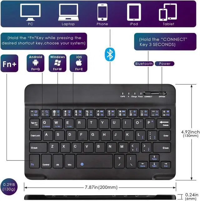 Alt view image 3 of 5 - DETUOSI Universal 8.0 inch Android Tablet Case with Keyboard, Removable Wireless Bluetooth Keyboard + PU Leather Folio Book Cover + Stand, Travel Portable Sleeve for iOS/Android/Windows System Tablet